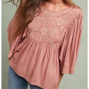 Anthropologie love sam flutter-sleeve beaded top